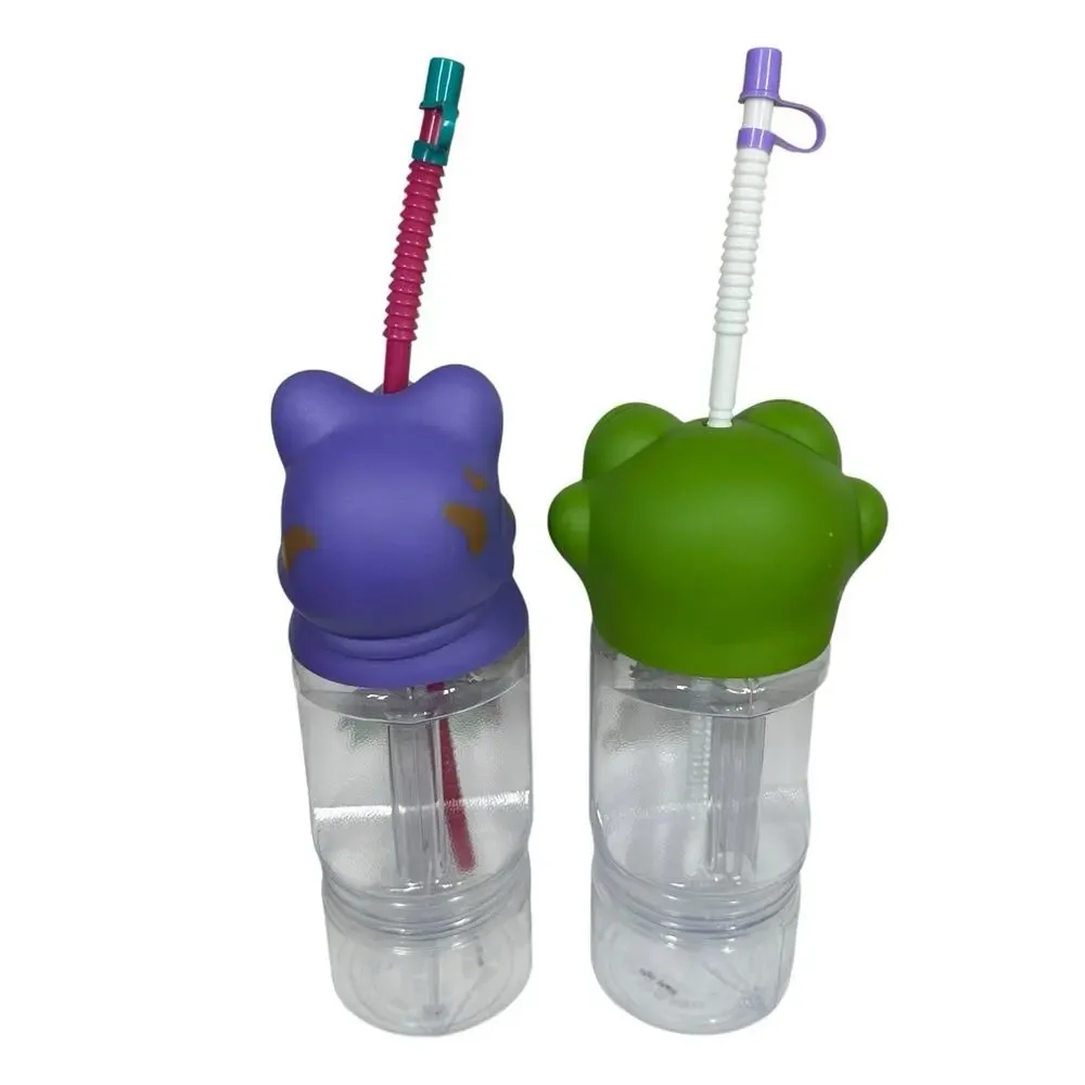 Rainforest Cafe Set of 2 Animal Travel Snack Cups Tumblers‎ w/Straws T-Rex Frog